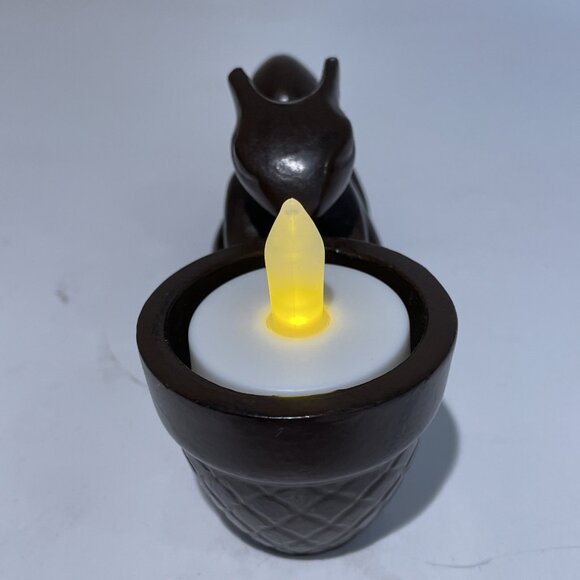 Crate & Barrel Squirrel & Acorn Votive Candle Holder Painted Brass Metal Brown - Picture 4 of 11